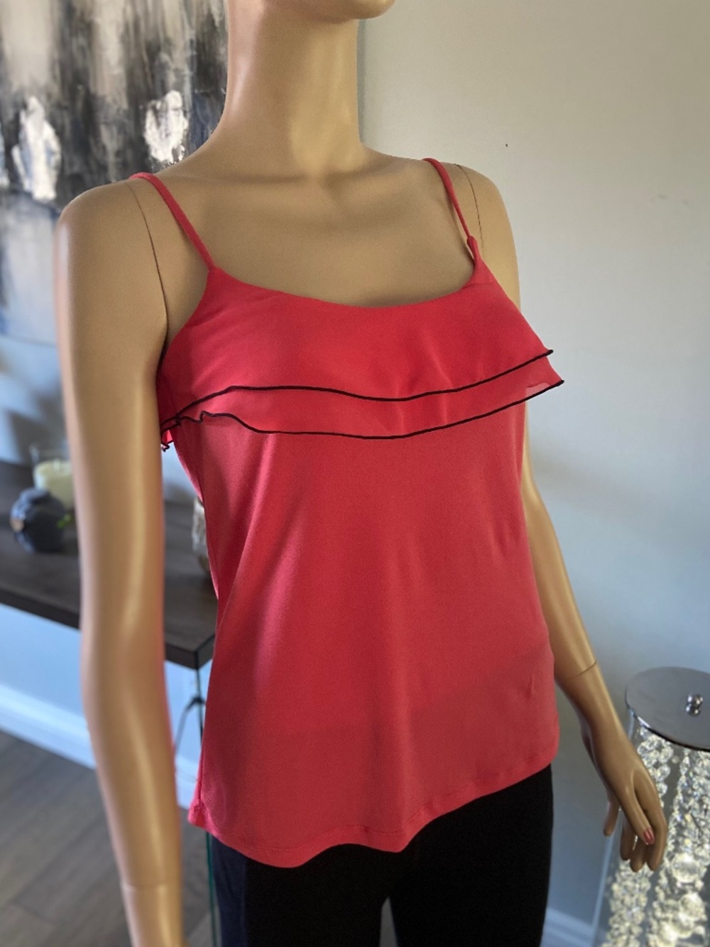 Coral Ruffle Camisole with Black Trim XS